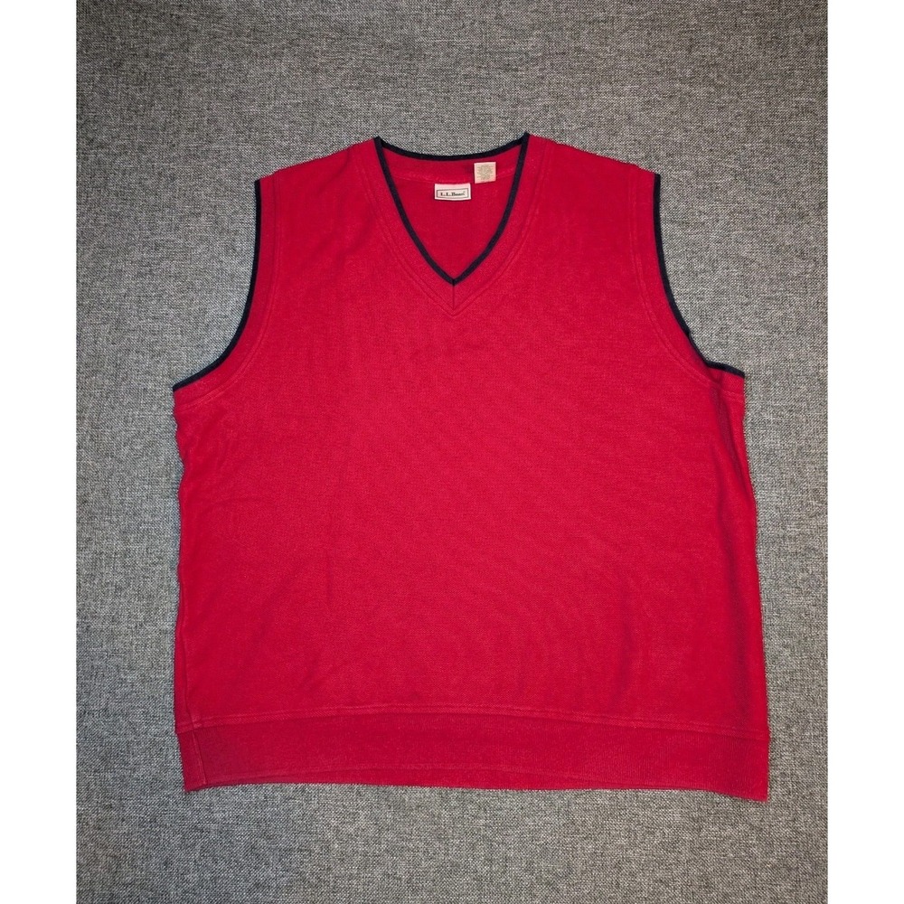 Vintage LL Bean Red Sweater Vest Cotton Sz Large Pullover V Neck Knit Sleeveless